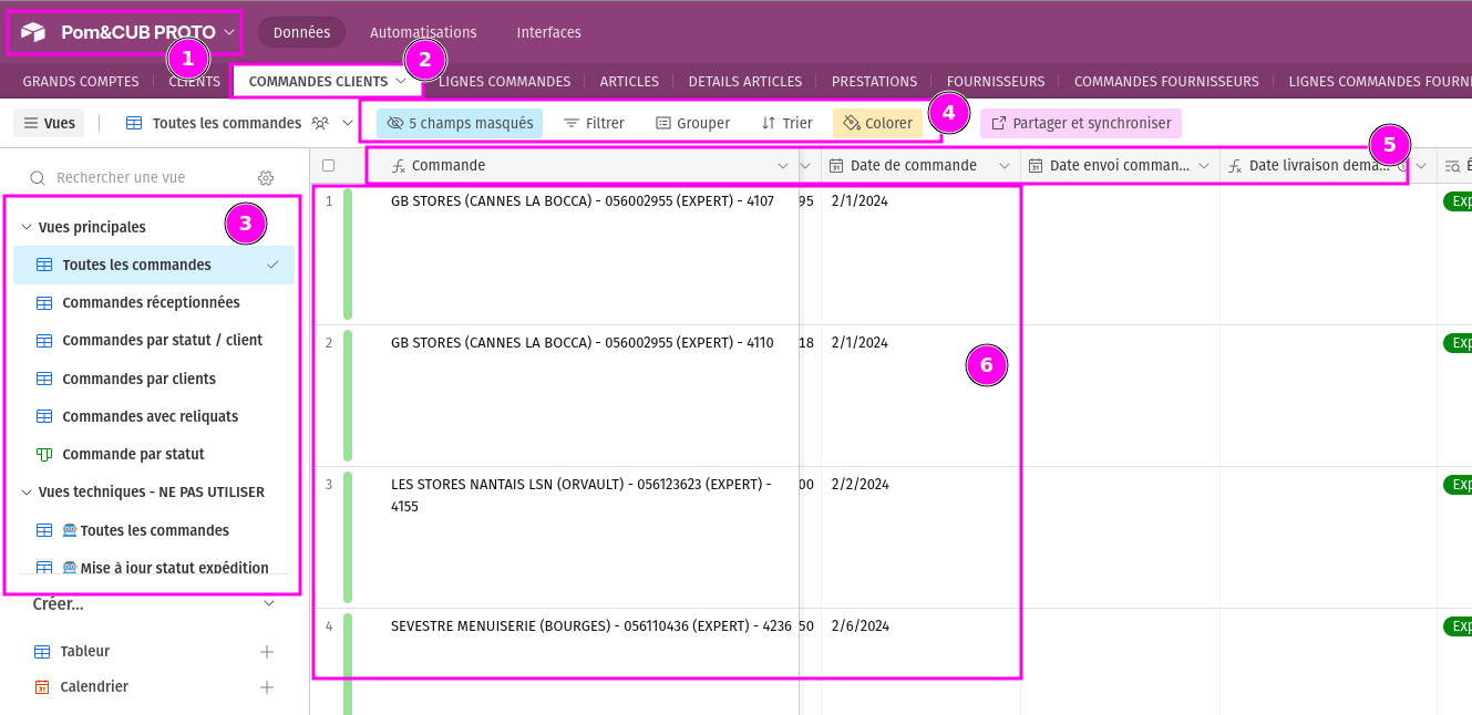 Interface utilisateur d'Airtable
